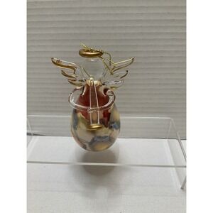 Russ Berrie Vintage Glitter & Gold Collection Glass‎ Angel W/horn Ornament 4"